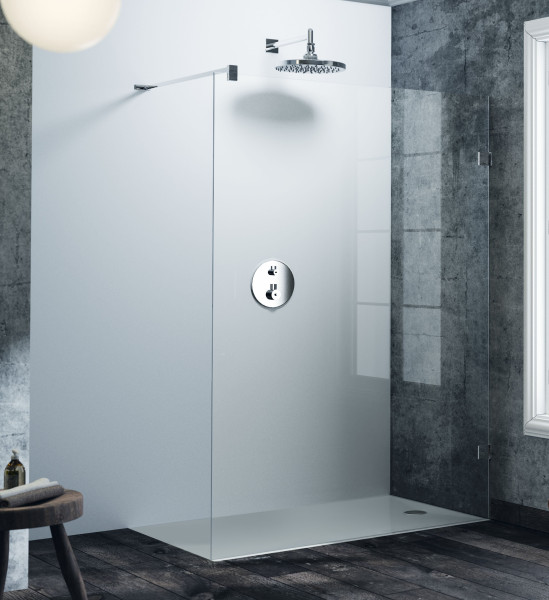 HÜPPE SOLVA bezrámová Walk-In boční stěna samostatně stojící, upevnění vpravo, příčná vzpěra, (S102), stříbrná lesklá 092