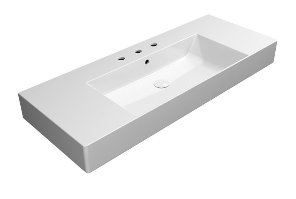 KUBE X keramické umyvadlo 120x47cm, s odkládacími plochami, broušená spodní hrana, 3 otvory, bílá ExtraGlaze (94529311)