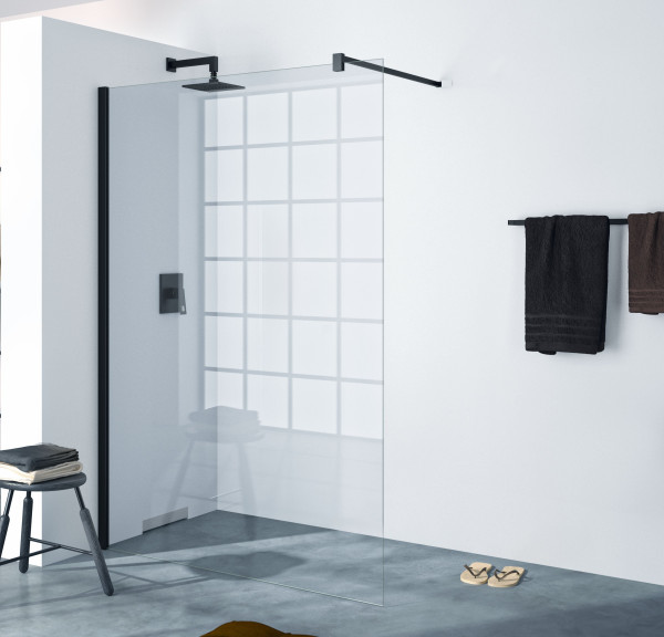 Walk-In boční stěna samostatně stojící, příčná vzpěra, tloušťka skla 6mm, (NX07), černá matná 123
