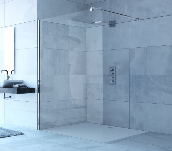 Walk-In boční stěna samostatně stojící, příčná vzpěra, tloušťka skla 6mm, (NX07), stříbrná pololesklá 069