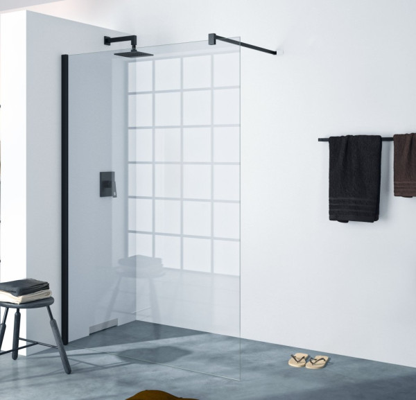 Walk-In boční stěna samostatně stojící, příčná vzpěra, tloušťka skla 8mm, (NX17), černá matná 123