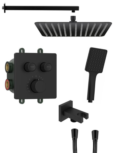 SMART SELECT podomítkový sprchový set s termostatickou baterií, 2 výstupy, vyústění, černá mat (RP042B-01)