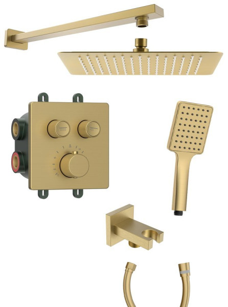 SMART SELECT podomítkový sprchový set s termostatickou baterií, 2 výstupy, vyústění, zlato mat (RP042GB-01)