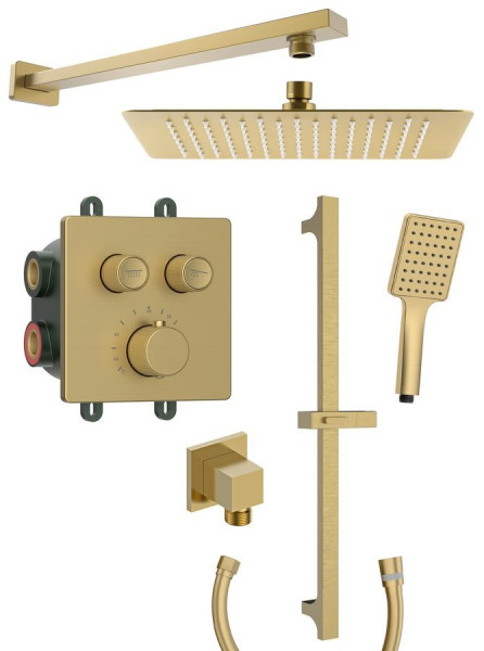 SMART SELECT podomítkový sprchový set s termostatickou baterií, 2 výstupy, posuvný držák sprchy, zlato mat (RP042GB-02)