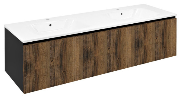 LOREA skříňka s dvojumyvadlem 161x46x51,5cm (80+80cm), dub collingwood/černá mat (LE080-1935-03)
