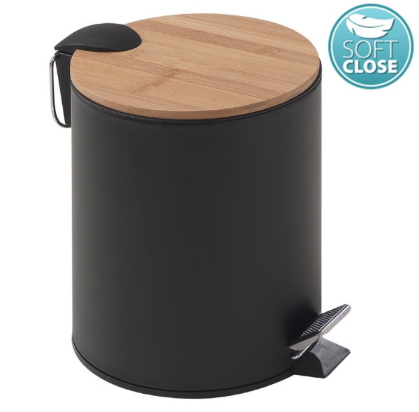KENTA odpadkový koš 5l, Soft Close, černá mat/bambus (1409)