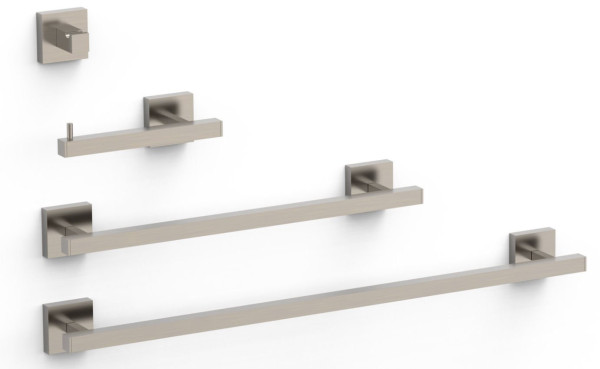 TRES Square SADA dopňků: 2x madlo na ručníky, 1x držák toal.papíru bez krytu, 1x háček, ocel (vzhled nerezu) (09598101AC) (1)