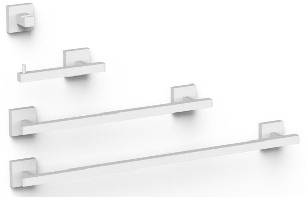 TRES Square SADA dopňků: 2x madlo na ručníky, 1x držák toal.papíru bez krytu, 1x háček, bílá mat (09598101BM) (1)