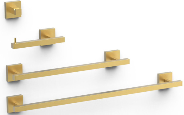 TRES Square SADA dopňků: 2x madlo na ručníky, 1x držák toal.papíru bez krytu, 1x háček, zlato mat (09598101OM) (1)