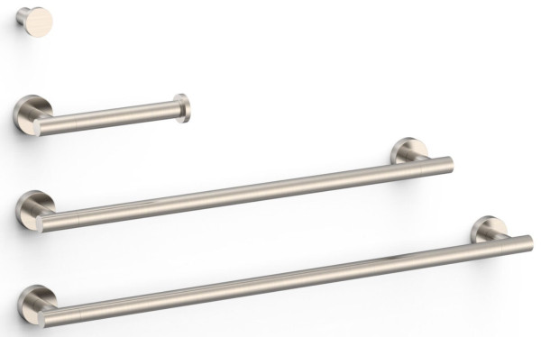 TRES Round SADA dopňků: 2x madlo na ručníky, 1x držák toal.papíru bez krytu, 1x háček, ocel (vzhled nerezu) (09598102AC) (1)