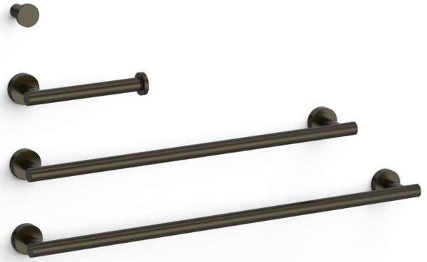 TRES Round SADA dopňků: 2x madlo na ručníky, 1x držák toal.papíru bez krytu, 1x háček, černý bronz (09598102KMB) (1)