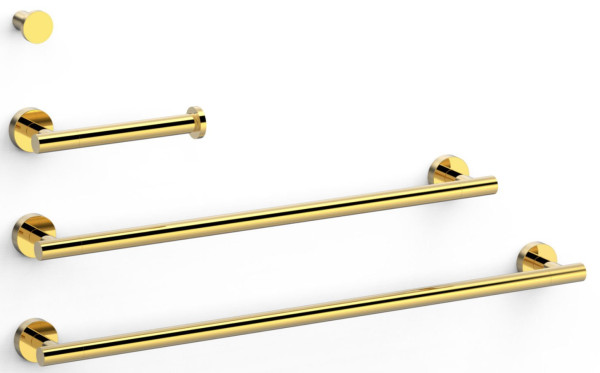 TRES Round SADA dopňků: 2x madlo na ručníky, 1x držák toal.papíru bez krytu, 1x háček, zlato (09598102OR) (1)