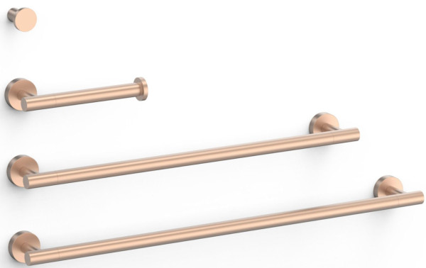 TRES Round SADA dopňků: 2x madlo na ručníky, 1x držák toal.papíru bez krytu, 1x háček, růžové zlato mat (09598102OPM) (1)