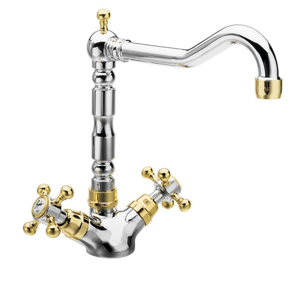 ANTEA stojánková dřezová baterie s retro hubicí, chrom/zlato  ( 3122 ) (1)