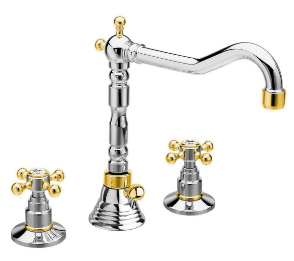 ANTEA tříprvková umyvadlová baterie s retro hubicí, s výpustí, chrom/zlato (3222) (1)