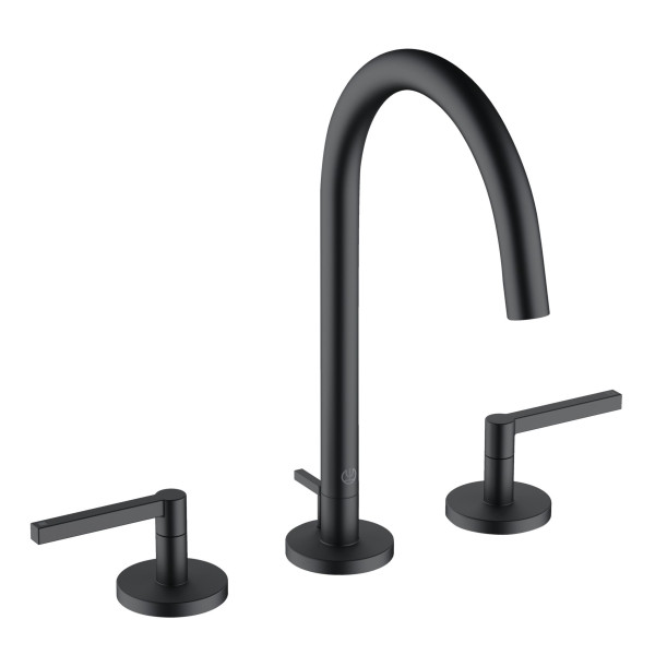 KLUDI NOVA FONTE Puristic umyvadlová tříotvorová baterie, s odtokovou soupravou, černá matná (201433915) (3)