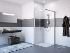 HÜPPE CLASSICS 2 EasyEntry posuvné dveře 100x100cm rohový vstup 2-dílný, stříbrná matná/čiré sklo Anti-Plaque ( C25003087322 ) (10)