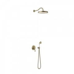 TRES CLASIC COLOR sprchový set podomítkové pákové baterie s horní talířovou sprchou s držákem sprchy, hadicí, hlavicí, stará mosaz mat (24218003LM)