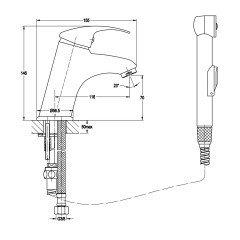 Umyvadlová stojánková baterie s ruční bidetovou sprškou, chrom ( 1209-05 ) (9)
