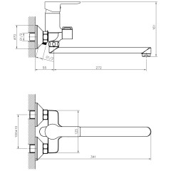 BARON nástěnná umyvadlová/vanová baterie, rozteč 100mm, hubice 338 mm, chrom ( 612.035.1 ) (2)