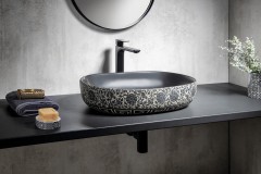 PRIORI keramické umyvadlo, 60x13,5x40 cm, černá s modrým vzorem (PI026) (4)