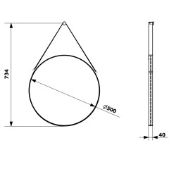 ORBITER zrcadlo kulaté s koženým páskem, ø 50cm, černá mat (ORT050) (5)