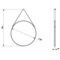 ORBITER zrcadlo kulaté s koženým páskem, ø 70cm, černá mat (ORT070) (5)