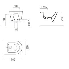 KUBE X bidet závěsný 50x36cm, bílá ExtraGlaze (9464111) (4)