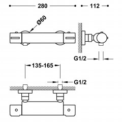 TRES CANIGÓ sprchová baterie termostatická 150mm s hadicí, sprchovou hlavicí a držákem, chrom (21716409) (2)