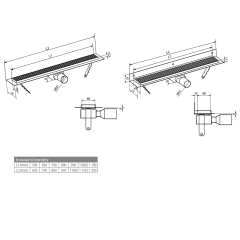 MANUS BLACK nerezový sprchový kanálek ke stěně s roštem ONDA, 1150x112x55mm (GMO27B) (2)