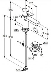 KLUDI ZENTA XL umyvadlová stojánková jednopáková baterie s výpustí, chrom (382600575) (2)