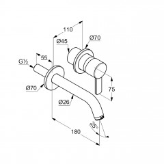 KLUDI ZENTA podomítková umyvadlová baterie dvouotvorová, vrchní část, chrom (382440575) (2)