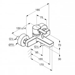 KLUDI ZENTA vanová a sprchová jednopáková baterie, chrom (386700575) (2)
