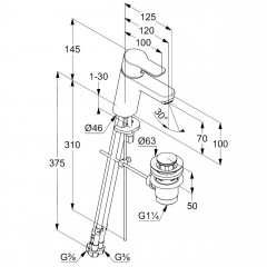 KLUDI PURE&EASY jednopáková umyvadlová baterie 70 DN 15 s výpustí pro BEZTLAKOVÝ průtokový ohřívač vody, chrom (372760565) (6)