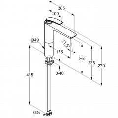 KLUDI BALANCE umyvadlová vysoká stojánková jednopáková baterie bez výpusti, chrom ( 522960575 ) (2)