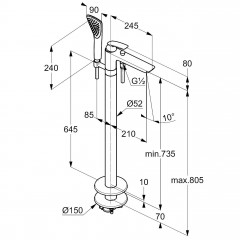 KLUDI BALANCE vanová a sprchová jednopáková baterie stojánková, chrom (525900575) (5)