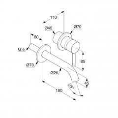 KLUDI BOZZ podomítková umyvadlová dvouotvorová jednopáková baterie, vrchní díl, chrom (382440576) (9)