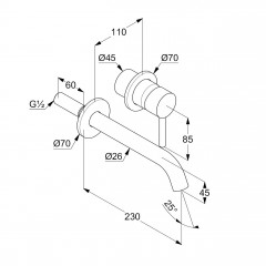 KLUDI BOZZ podomítková umyvadlová dvouotvorová jednopáková baterie, vrchní díl, chrom ( 382450576 ) (9)