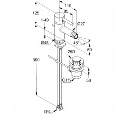 KLUDI BOZZ bidetová stojánková jednopáková baterie s výpustí, chrom (385330576) (2)