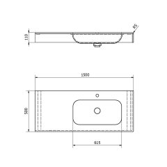 EMICO umyvadlo vpravo, 150x50 cm, límec R, Rockstone bílá mat (EM150-B1R-R)