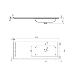ARUBA umyvadlo vpravo, 140x51,5 cm, Rockstone bílá mat (AR140-B1R)