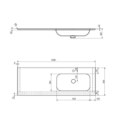ARUBA umyvadlo vpravo, 180x51,5 cm, Rockstone bílá mat (AR180-B1R)