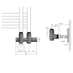 TWIN COMBI připojovací sada ventilů pro středové připojení, pravé, rozteč 50 mm, černá mat (CP461BS)