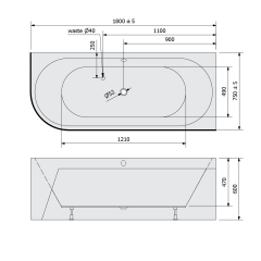 VIVA R MONOLITH asymetrická vana 180x75x60cm, bílá/černá (72129MB)