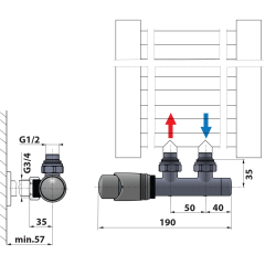 WICHER připojovací sada termostatická pro středové připojení 50mm, provedení bílá (600.311.4) (5)
