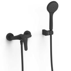 TRES BASE PLUS sprchová páková baterie 150mm s hadicí, sprchovou hlavicí a držákem, černá matná (21616710NM)