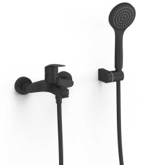 TRES BASE PLUS vanová páková baterie 150mm s hadicí, sprchovou hlavicí a držákem, černá matná (21617010NM)