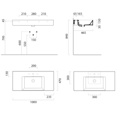 KUBE X keramické umyvadlo 100x47cm, s odkládacími plochami, 3 otvory, bílá ExtraGlaze (9451311)