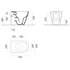 KUBE X WC mísa stojící, Swirlflush, 36x55cm, spodní/zadní odpad, černá dual-mat (941026)