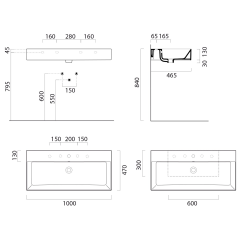 KUBE X keramické umyvadlo 100x47cm, bez otvoru, bílá mat (9423009)